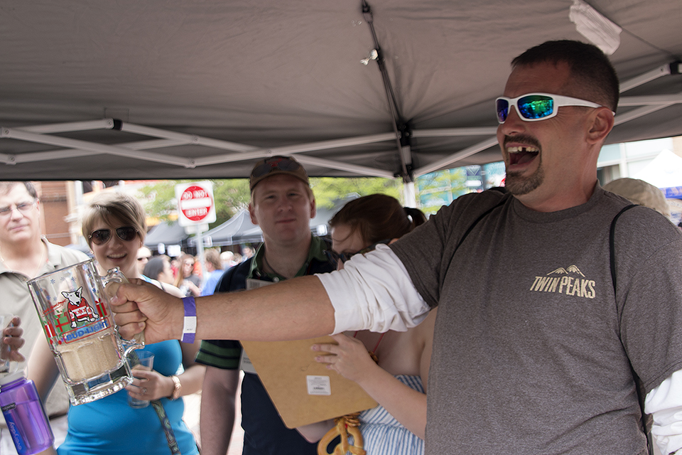 Risking that beer sampling appendage for stein-title pride!