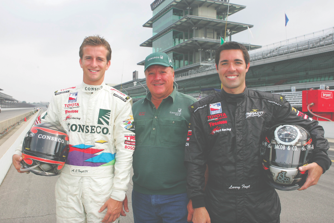 A.J. Foyt IV, AJ Foyt and Larry Foyt at the Indy 500.: A.J. Foyt IV, AJ Foyt and Larry Foyt at the Indy 500. Photography courtesy of the Foyt Family.
