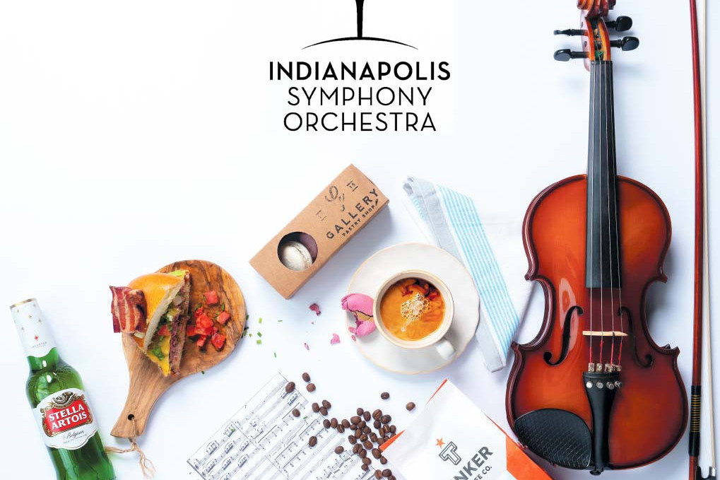 A selection of musical instruments with food.
