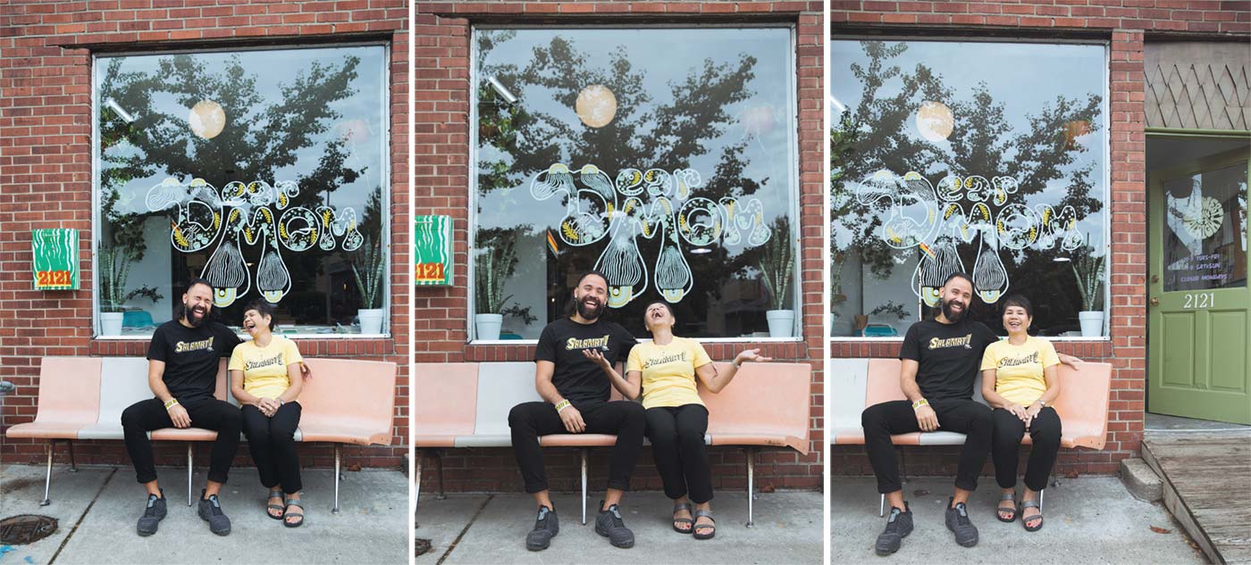 Mike Williams and Lourdes “Odie” Williams sitting outside Rabble Coffee.